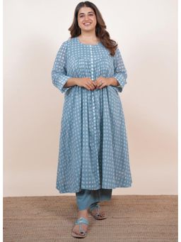 The Indian Ethnic Co. - Samira Blue Batik Mulmul A Line Kurta