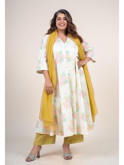 The Indian Ethnic Co. - Raaya Off White Printed Cotton Kali Kurta