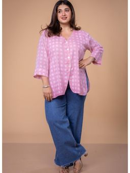 The Indian Ethnic Co. - Rina Pink Batik Mulmul Straight Short Top