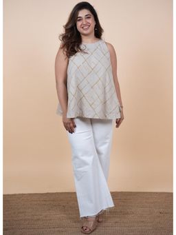 The Indian Ethnic Co. - Parveen White Batik Mulmul A Line Short Top