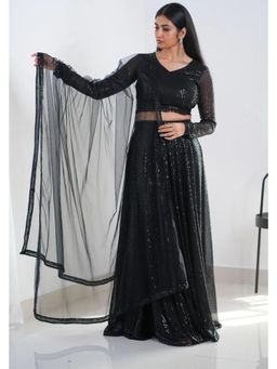 Fiorebymalar - Black Sequni Blouse With Lehenga And Dupatta