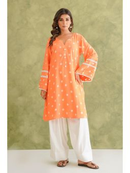 Tara-C-Tara - Orange Bandhej Hand Tie Dye A-Line Kurta with Farsi Salwar
