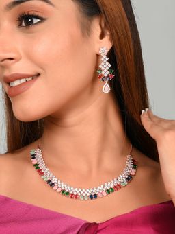 Shoshaa - Rose Gold-Plated Multi-Color CZ Studded Jewellery Set