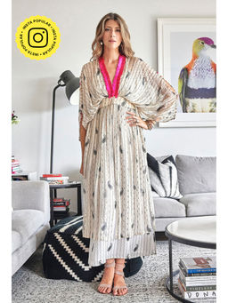 Style Junkiie - Black And White Bandhani Kimono Maxi Duster