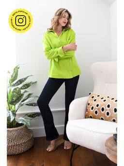 Style Junkiie - Lime Green Poplin Ruched Shirt