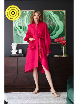Style Junkiie - Hot Pink Poplin Shirt Dress (Set of 2)