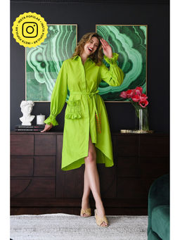 Style Junkiie - Lime Green Poplin Shirt Dress (Set of 2)