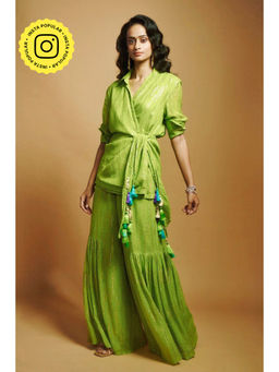 Style Junkiie - Lime Green Flared Gharara Pants
