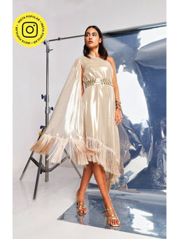 Style Junkiie - Gold One Shoulder Midi Dress with Belt (Set of 2)