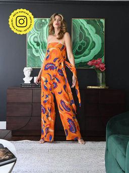 Style Junkiie - Mango Paisley Orange Wrap Jumpsuit