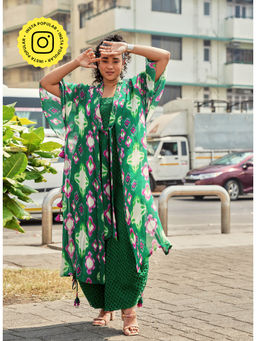 Style Junkiie - Cafe Green Ikat Georgette Shrug
