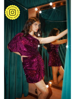 Style Junkiie - Magenta Sequin One Shoulder Top
