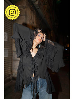 Style Junkiie - Midnight Ruffle Tie-Up Top