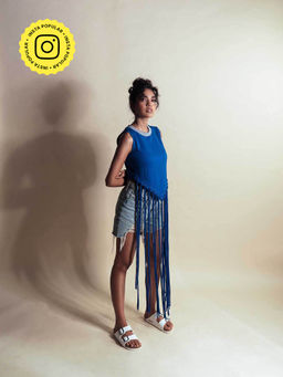 Style Junkiie - Cafe Blue Tassel Crop Top