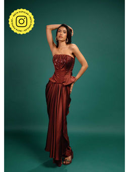 Style Junkiie - Garnet Draped Satin Skirt