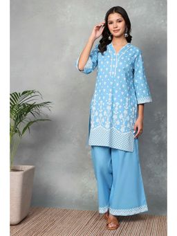 Rangriti - Women Blue Cotton Kurta and Palazzo