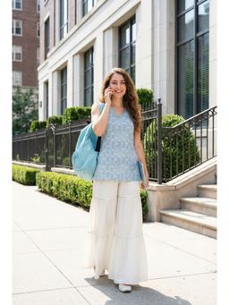 Tikhi Imli - Sleeveless Halter Neck Sky Blue Kurti with Sharara