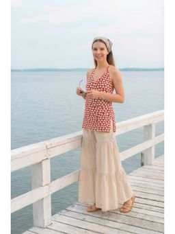 Tikhi Imli - Sleeveless Halter Neck Red Kurti with Sharara