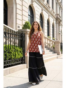 Tikhi Imli - Sleeveless Halter Neck Red Kurti with Sharara