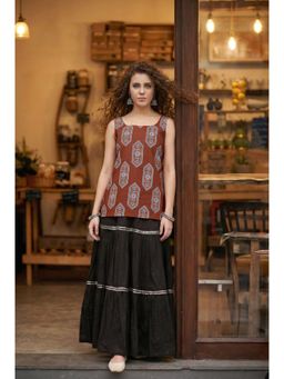 Tikhi Imli - Sleeveless Red Cotton Kurti with Layered Gotta Patti Skirt