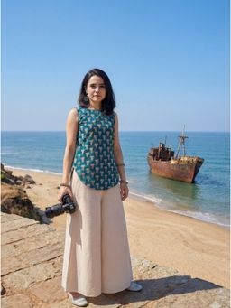 Tikhi Imli - Sleeveless Teal Blue Corset Style Kurti with Palazzo