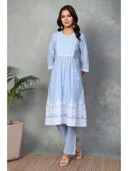 Rangriti - Women Blue Cotton Kurta and Pant