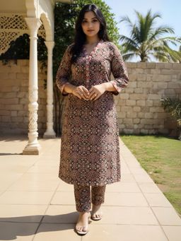 Indo Era - Rust Printed Straight Co-Ord Set