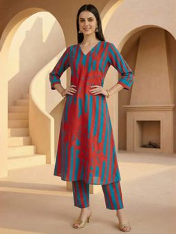 Indo Era - Red Printed A-Line Co-Ord Set