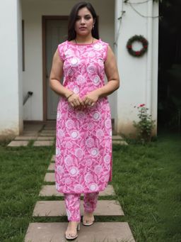 Indo Era - Pink Printed Straight Co-Ord Set