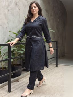 Indo Era - Black Solid A-Line Kurta and Palazzo