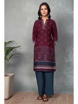 Rangriti - Women Wine Viscose Polyester Viscose Rayon Kurta and Palazzo