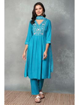 Rangriti - Women Green Rayon Kalidar Kurta and Pant with Dupatta