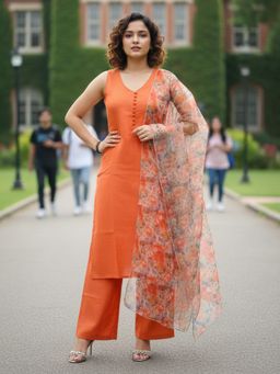 Varanga - Sleeveless Orange Kurta with Pant and Dupatta