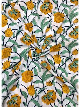 Palash - White Women Hand Block Printed Cotton Unstitched Kurta