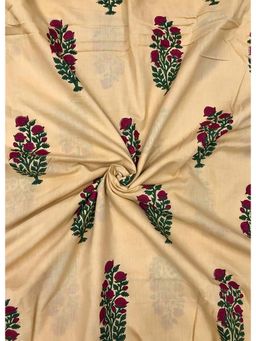 Palash - Beige Women Hand Block Printed Cotton Unstitched Kurta