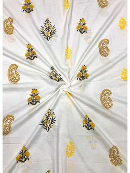 Palash - White Women Hand Block Printed Cotton Unstitched Kurta Fabric