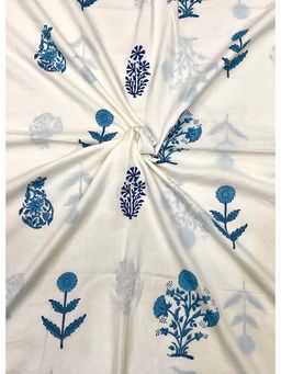 Palash - White Women Hand Block Printed Cotton Unstitched Kurta Fabric