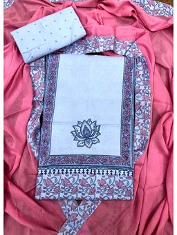 Palash - Magenta Hand Block Printed Cotton Unstitched Top with Bottom & Dupatta (Set of 3)
