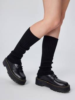 Cider - Solid Thin Women Ribbed Knee-High Socks Black