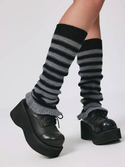 Cider - Blended Women's Ribbed Striped Knee-High Socks Grey