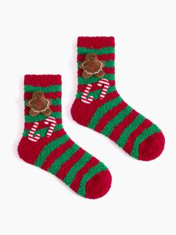 Cider - Fuzzy Striped Women's Soft Ankle Socks Red