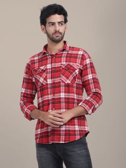 AM SWAN - Men's Red Plaid Flannel Checked Shirt