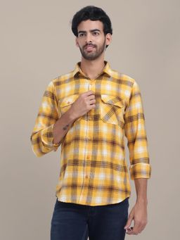 AM SWAN - Men's Yellow Plaid Flannel Checked Shirt