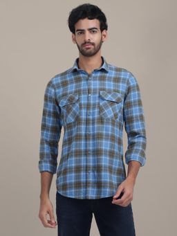 AM SWAN - Men's Blue Plaid Flannel Checked Shirt