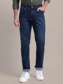 AM SWAN - Navy Blue Stretchable Men's Jeans with a Clean Straight Fit