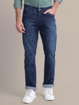 AM SWAN - Navy Blue Stretchable Men's Jeans with a Clean Straight Fit