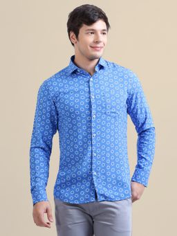 AM SWAN - Men's Rayon Shirt with Blue Block Print