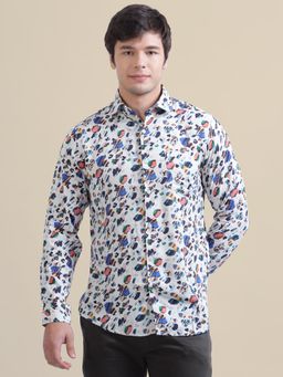 AM SWAN - Men's Rayon Shirt with White Floral Print