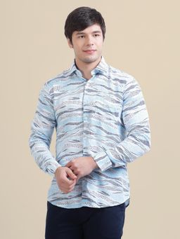AM SWAN - Men's Rayon Shirt with Self-Design Spread Collar