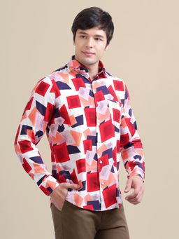 AM SWAN - Men's Rayon Shirt with Red and Blue Print